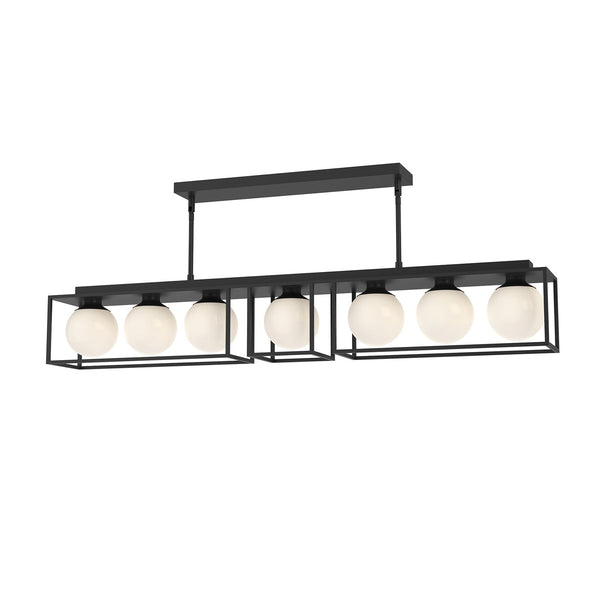 Alora Seven Light Linear Pendant from the Amelia collection in Matte Black/Opal Matte Glass finish