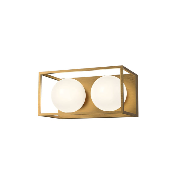 Alora Two Light Bathroom Fixtures from the Amelia collection in Aged Gold/Opal Matte Glass finish