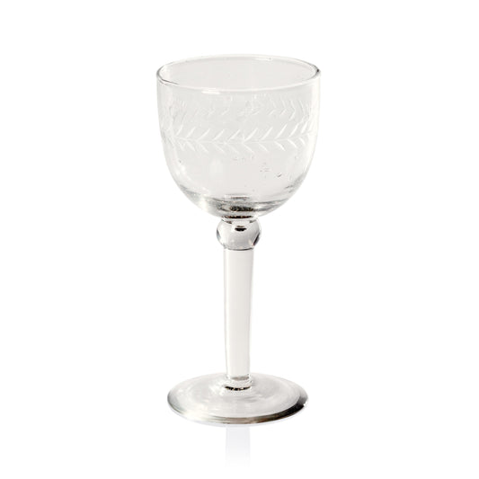 Tuscan Handmade Etched Wine Goblet Glasses, Set of 4